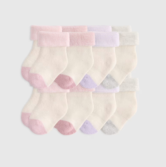 Organic Cotton Fold Over Socks 8-Pack - Baby in White/Grey
