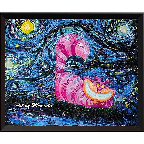 Uhomate Alice in Wonderland Cheshire Cat Alice Wonderland Vincent Van Gogh Starry Night Posters Home Canvas Wall Art Nursery Decor Living Room Wall Decor A009 (13X19)