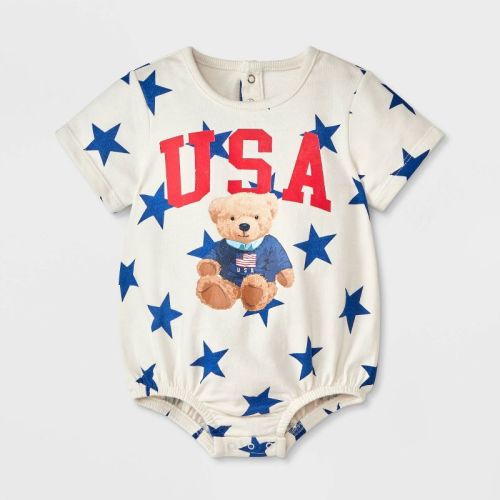 Baby Americana USA Teddy Bear Romper - Blue 6-9M