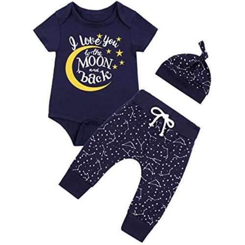 Baby Boy Space Theme Outfit Newborn Boy I Love You To The Moon And Back Baby Shower Infant Space Clothes Romper Pants Set