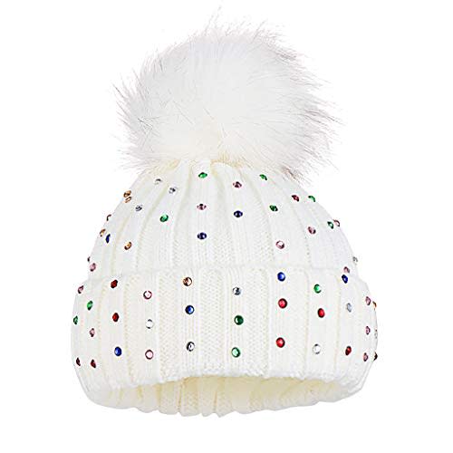 Winter Knit Baby Hat Rhinestone Cap 𝗧𝐰ist Warm Beanie for Boys Girls Infant Toddler Beanie with Pompom