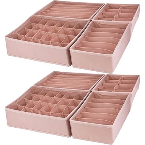 Bazasa Dresser Drawer Organizer 8 Pack Clothes Underwear Sock Storage Pink Drawer Dividers Grey Foldable Closet Organizer Storage Box Dresser Drawer Organizers