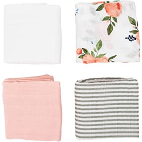 Little Unicorn Cotton Muslin Squares 4 Pack | Nursing, Burping, Feeding, Wiping, Spills | Super Soft and Lightweight Blanket for Baby Boys and Girls | 27.5” x 27.5” | Watercolor Roses Set