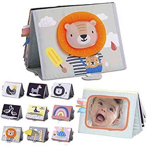 Taf Toys Savannah Infant Tummy-time Soft Crinkle Activity Book with Huge Baby Safe Mirror, 3D Activities, Textures and a Soft Baby Teether