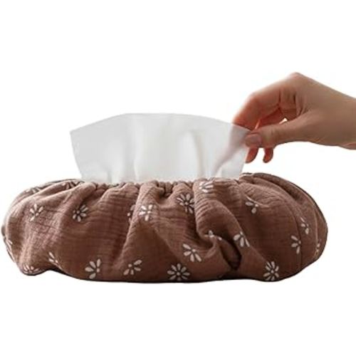 Baby Wipes Cover – Universal Size, One Size Fits All Wipes Packages | Muslin Cotton Tissue Cover for Nursery, Diaper Bag & Changing Table, Station | Gingham & Neutral Patterns (Caramel Daisy)