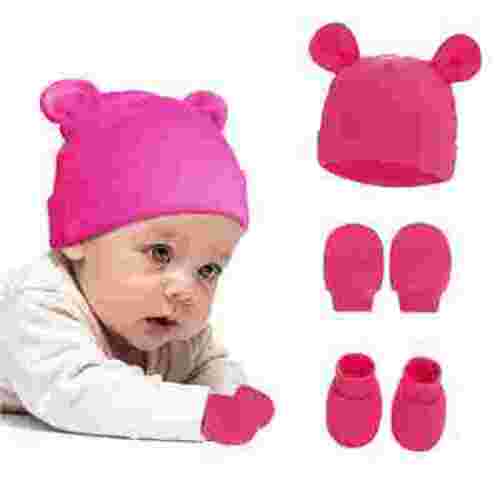 Yabanana Newborn Fetal Hat Scratch Resistant Gloves Foot Cover Baby Hat Hand and Foot Cover Baby Hat for 0-6 Months, Pink