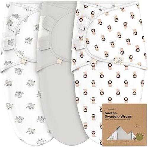 3-Pack Organic Baby Swaddle Sleep Sacks - Swaddles for Newborns, Infant 3-6 Months, Baby Girls, Boys, Soft & Snug Newborn Sleep Sack, Nursery Swaddling Blankets, Velcro Closure (The Wild 2,L)