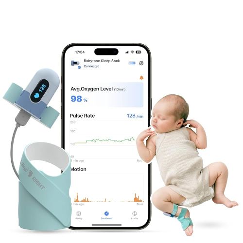 Babytone Baby Sleep Sock Monitor, Tracking Heart Rate and Movement for Infant, Wearable Foot Monitor Smart Sock with Bluetooth and APP, for 0-36 Months Newborn