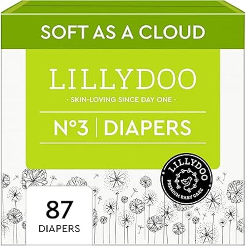LILLYDOO Baby Diapers - Size 3 (13+ lbs), Half-Monthly Supply (87 Count), Leak Protection, Skin-Friendly, Ultrasoft, Perfume- & Chlorine-Free, Hypoallergenic, Dermatologist Tested, Oeko-TEX®