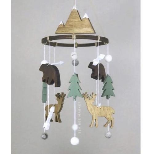 Woodland Animals Crib Mobile Wooden Baby Crib Mobile Camping Themed Nursery With Bears, Deer, Mountains, Trees, and Arrows - Etsy