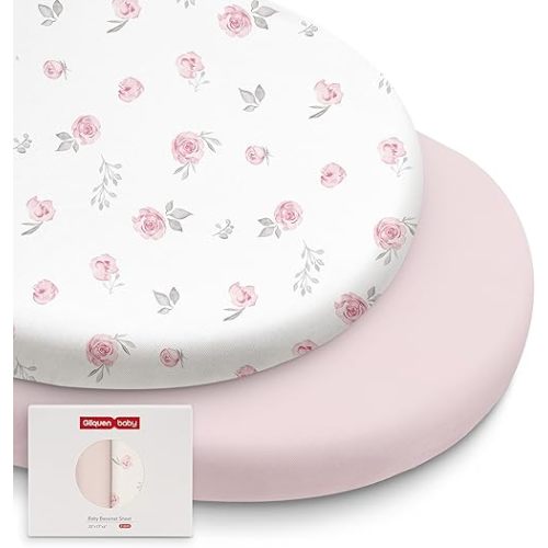 Gllquen Baby Bassinet Sheets 2 Pack, 100% Organic Cotton Bassinet Fitted Sheets for Girls Boys, Soft & Breathable Unisex Baby Mattress Sheet for Standard Bassinets 33"x17"(Pink)