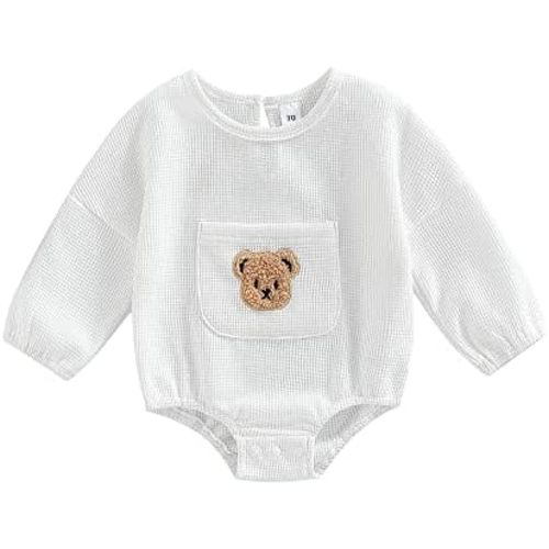 Douhoow Cute Baby Sweatshirt Romper Waffle Knit Baby Clothes Infant Girl Boy Fall Winter Outfits