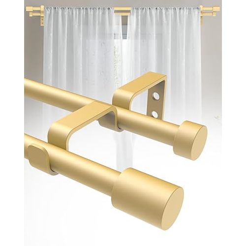 Double Curtain Rods for Windows 30 to 60, 5/8 inch Adjustable Double Curtain Rod, Easy to Install, Suitable for Living Rooms, Bedrooms, Outdoors, Gold