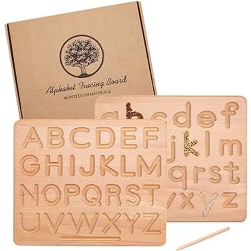 JETM·HH My First Learn to Write Wooden Alphabet Tracing Board Preschool Handwriting Practice for Kids Age 3 4 5 Double-Sided Learning to Write ABC Educational Toy Game Fine Motor Montessori Gift