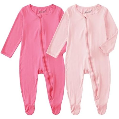 Baby Bamboo Rayon Romper Infant Footies Long Sleeve Double Zipper Outfits 2-Pack One-Piece Jumpsuits
