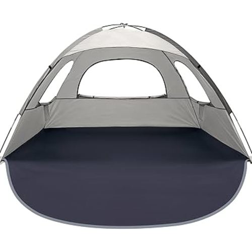 WhiteFang Beach Tent Anti-UV Portable Sun Shade Shelter for 3/4/6/8 Person, Extendable Floor with 3 Ventilating Mesh Windows Plus Carrying Bag, Stakes and Guy Lines