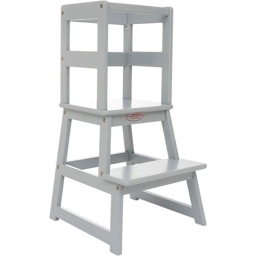 SDADI Kids Kitchen Step Stool Holds up to 150 Pounds with Safety Rail, Wide Platform Design, 4 Anti Slip Strips for 18 to 36 Months Old, Gray