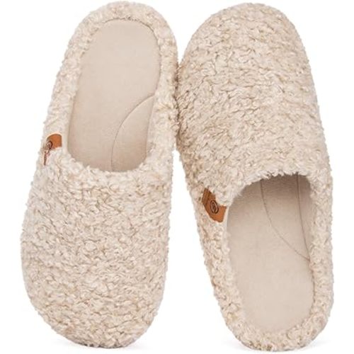 EverFoams Women‘s Fuzzy Clog Slippers with Slip on Footbed for Indoor Outdoor