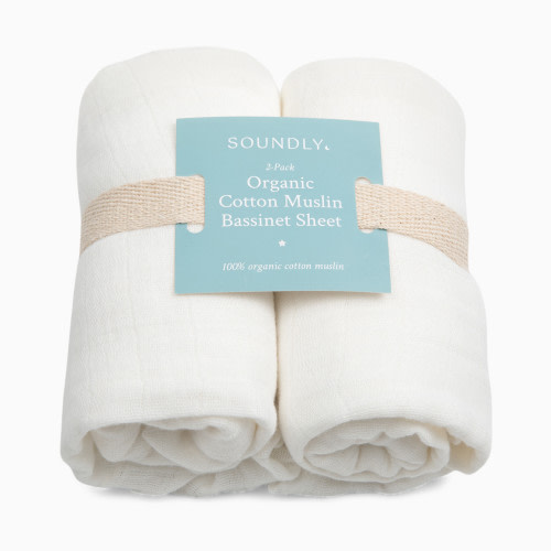 Soundly Organic Cotton Muslin Bassinet Sheet (2 Pack) - White