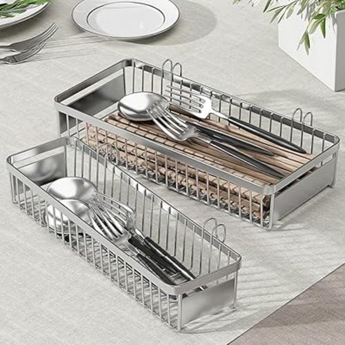 Dishwasher Rack - Sturdy Stainless Steel Flatware Organizers with Hooks, 2 Pcs