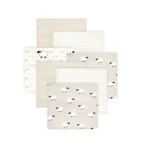 Little Treasure Hudson Baby Cotton Poly Flannel Receiving Blankets Multipack, Beige Taupe Sheep, 30x30 Inches