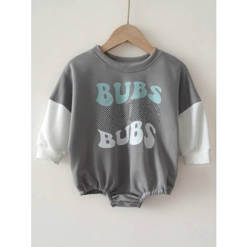 Newborn Baby Clothing Splice Long Sleeve Bubs Bubble Romper O-Neck Sweatshirts Letter Printing Casual Bubble Jumpsuit