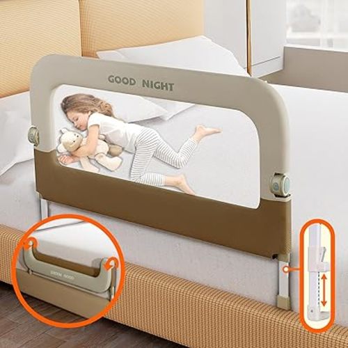 Bed Guard Rail for Toddlers - 32" Adjustable Heights & Folding up Portable Bed Railing for Baby - Toddler Bed Rails Guard for Crib, Twin, Bunk,Full Size, Queen & King Bed