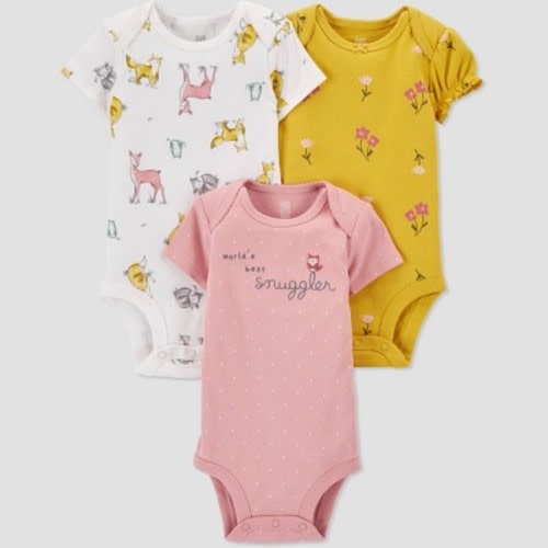 Baby Girls' 3pk Woodland Short Sleeve Bodysuit - Just One You® made by carter's Pink/White/Gold