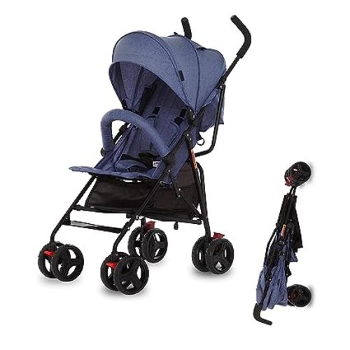 Dream On Me Vista Moonwalk Baby Stroller in Blue, Lightweight Infant Stroller with Compact Fold, Multi-Position Recline Umbrella Stroller with Canopy, Extra Large Storage and Cup Holder