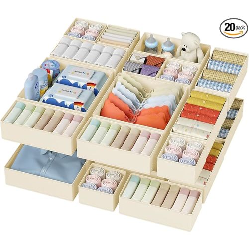 DIMJ Drawer Organizer Clothes - 20 Pack Closet Drawer Organizer Bins for Baby Clothes Storage, Fabric Dresser Organizer for Nursery Bedroom, Foldable Small Drawer Dividers for Underwear Socks