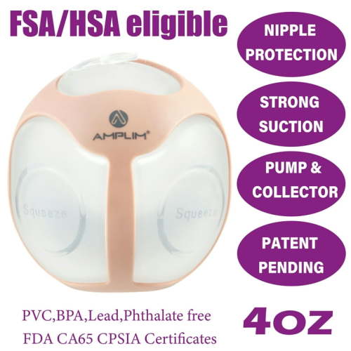 Amplim Manual In-Bra Wearable Silicone Milk Collector Shell | Portable Passive Breast Pump Nursing Cup for New Mom | Breastfeeding Essentials Must Haves Registry for Newborns, Infants | 4 oz, Pink