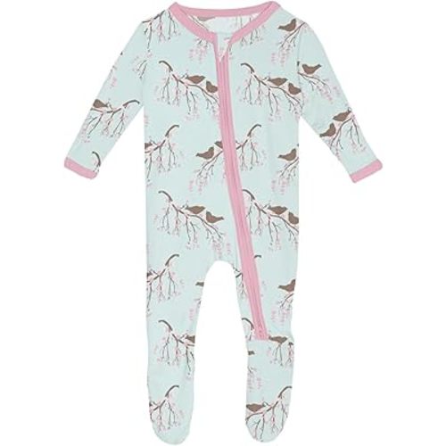 KicKee Print Footies with Zipper, Super Soft One-Piece Jammies, for Babies and Kids, Spring 2