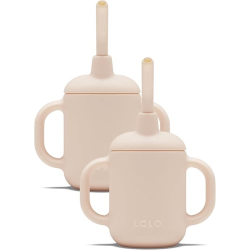 Lalo Little Cup 2-Pack, Non-Toxic Silicone Straw Cup with Handles - Baby and Toddler Sippy Cup - Mini Cup and Straw Training System, 4oz, Grapefruit