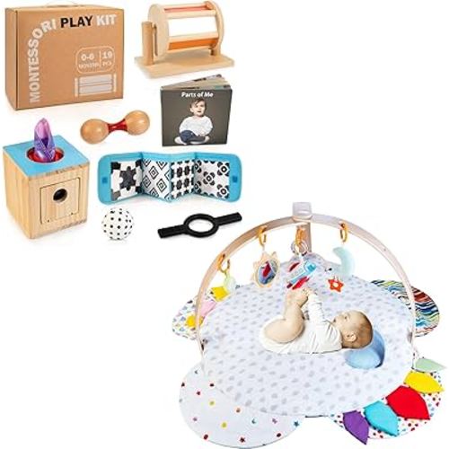 Montessori Toys for Babies 0-6 Months Bundle with Portable Baby Play Mat