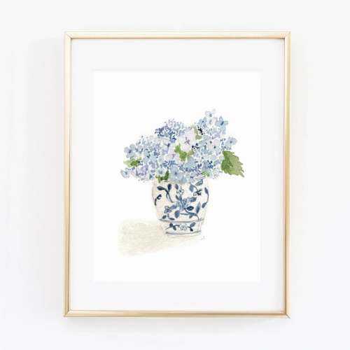 hydrangea bouquet watercolor wall art print – emily lex studio