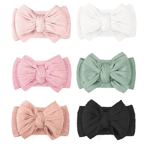 CÉLLOT 6 Pcs Super Stretchy Soft Handmade Headbands with Double Bows Head Wrap Nylon Hair Accessories For Newborn Babies Girls Infants Toddlers