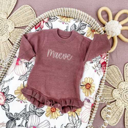 Embroidered Baby Romper, Embroidered Cotton Romper, Knit Baby Outfit, Newborn Personalized, Baby Gift, Baby Girl Blanket, Baby Name Outfit