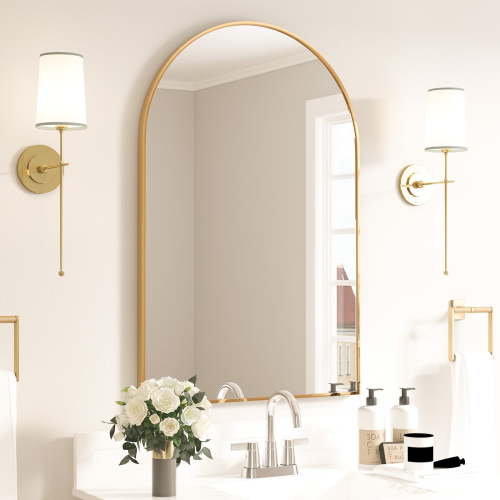 CISTEROMAN Arched Wall Mirror for Bathroom, 20"x30" Wall Mounted Mirror Arched Mirror with Metal Frame Gold