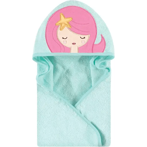 Hudson Baby Unisex Baby Cotton Animal Face Hooded Towel, Mermaid, One Size