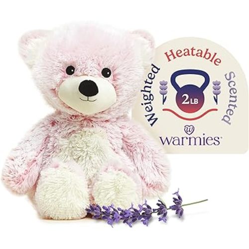 warmies Microwavable & Weighted Stuffed Animals, Pink Bear - Heated Stuffed Animal Plushie for Warmth & Comfort - Cute Soft Plush Toys for Adults & Children (Boys, Girls, Babies & Toddlers)