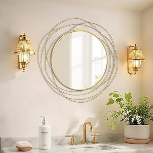 Round Wall Mirror - 26.8" Large Gold Circle Mirror for Wall with Art Decorative Durable Metal Frame, Modern Hanging Mirror for Bathroom Over Sink, Bedroom, Entryway, Vanity or Living Room
