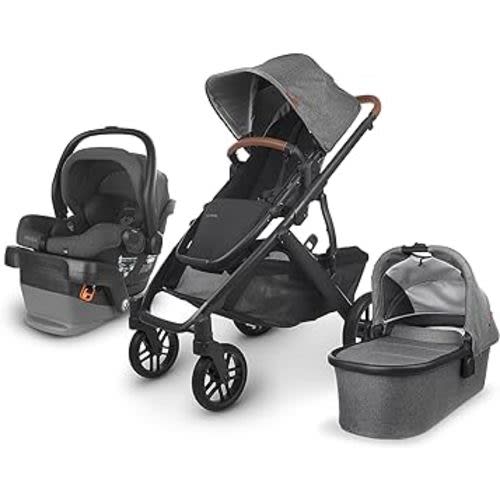 UPPAbaby Travel System, includes Vista V2 Stroller + Mesa V2 Car Seat Combo/Bassinet, Toddler Seat, Rain Shield, Storage Bag, Car Seat, Base + Robust Infant Insert Included/Greyson (Charcoal Mélange)