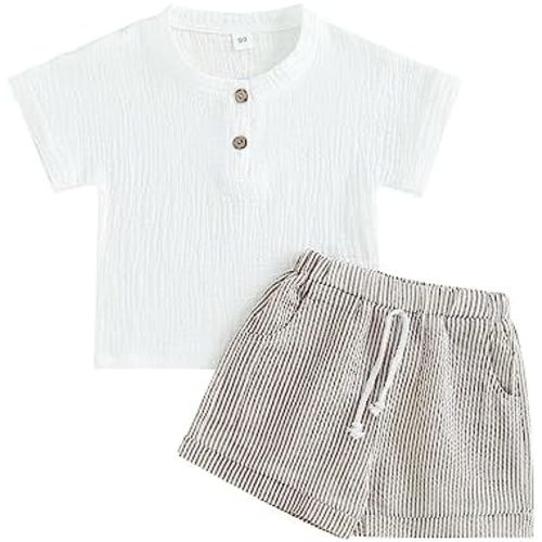 fhutpw Baby Boys 2Pcs Summer Outfits Short Sleeve T-Shirt Tops Elastic Waistband Shorts Set Toddler Clothes