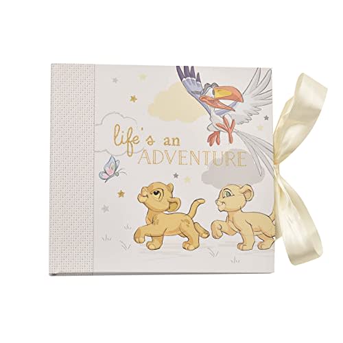 Happy Homewares Lion King Life is an Adventure Baby Photo Album with Ivory Ribbon - 50 Pictures - Perfect for Family with New-Born Baby - Officially Licensed