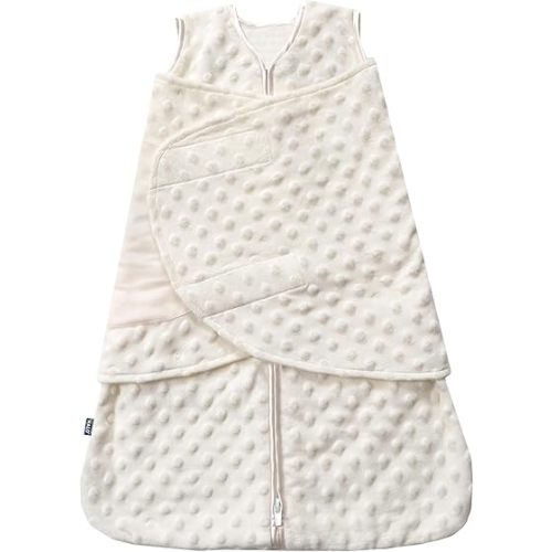 HALO Sleepsack Swaddle, 3-Way Adjustable Swaddle Blanket, TOG 3.0, Velboa, Cream Plush Dots, Small, 3-6 Months