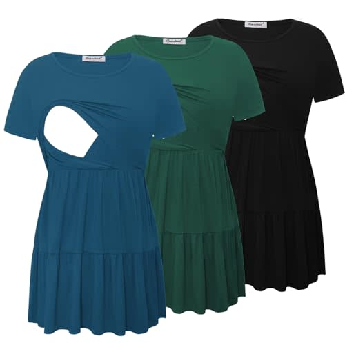Bearsland Women’s Nursing Top 3pack Short Sleeve Scoop Neck Nursing Shirt Breastfeeding Shirts
