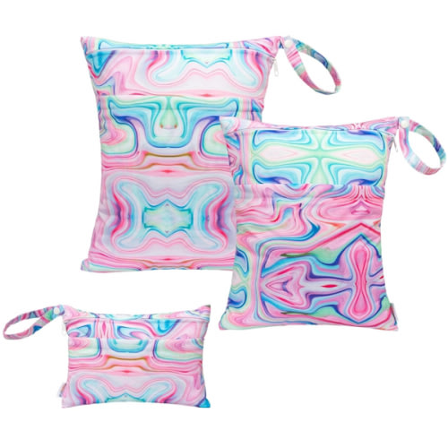 ALVABABY 3pcs Baby Cloth Diaper Wet/Dry Bags|Waterproof Reusable with Two Pockets|Travel, Beach, Pool, Daycare, Soiled Baby Items,Yoga,Gym Bag for Swimsuits or Wet Clothes Pink impression 3L-BS04