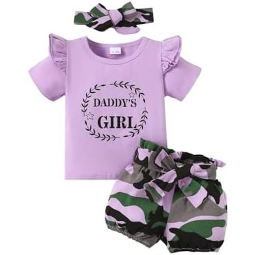 Mikrdoo Baby Girl Clothes Toddler Girl Summer Outfits Shirts Tops Ripped Denim Shorts Set Little Girl Clothes