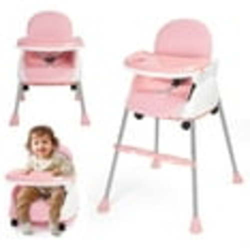 Vipuse 5-in-1 Convertible Baby High Chair with 3-Point Seat Belt and Double-Layer Dinner Plate, Pink