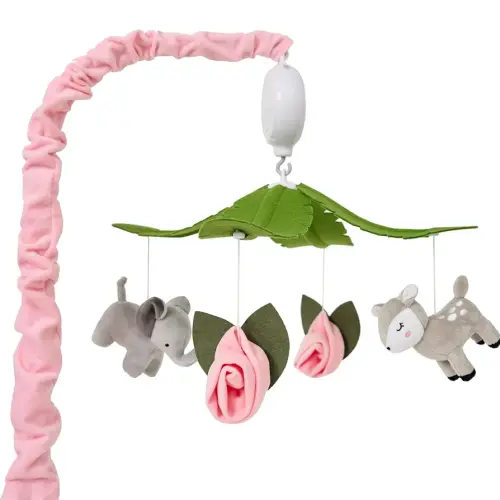 PINNKKU Floral & Animals Musical Crib Mobile for Baby Girls, Nursery Decor, Calming Soother Baby Crib Mobile with 12 Lullabies, Perfect Toy for Boys Girls
